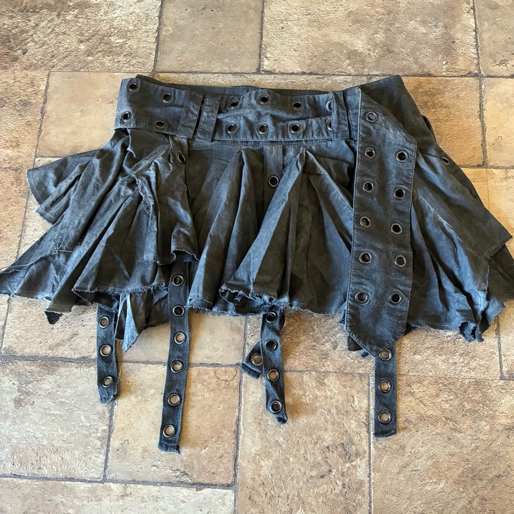 Dolls Kill Darker Wavs Washed Smoke Handkerchief Hem Skirt